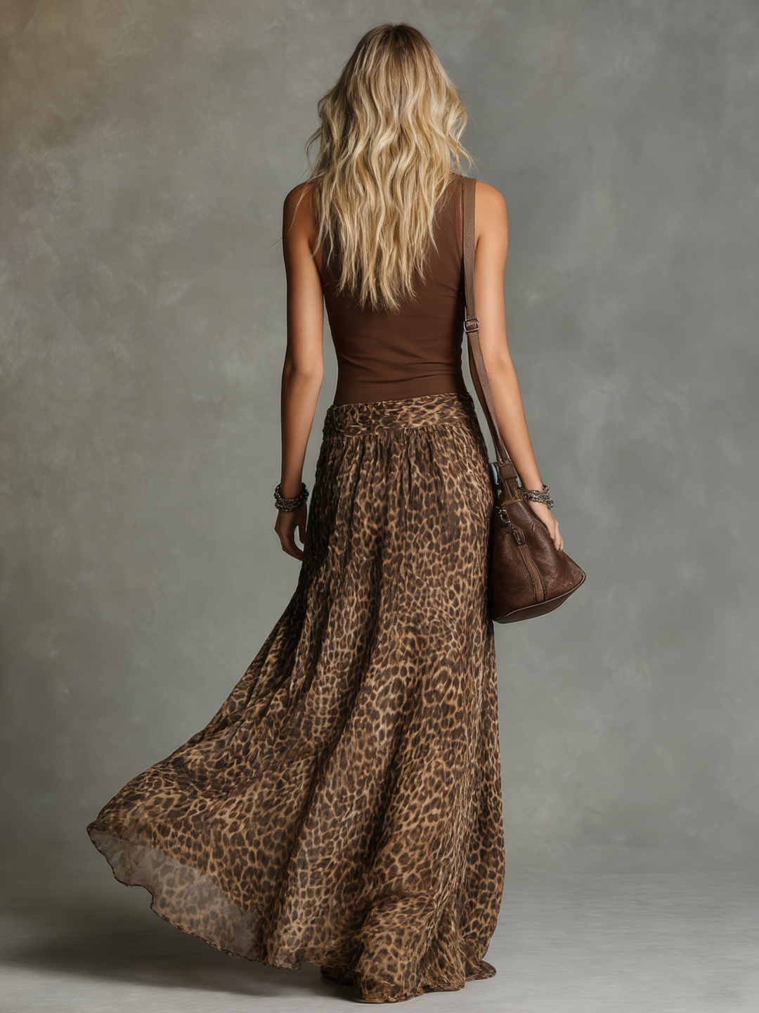 Casual And Stylish V-neck Sleeveless Leopard Print Chiffon Maxi Dress