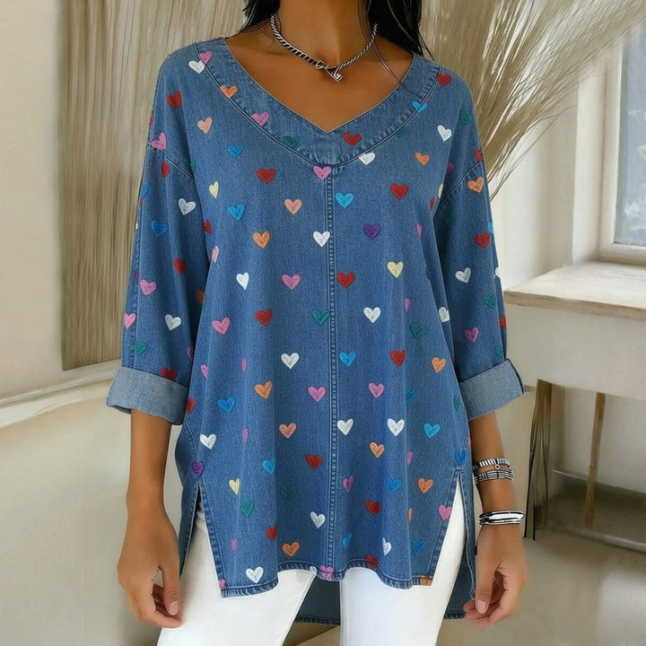 Vintage Heart Print Blouse