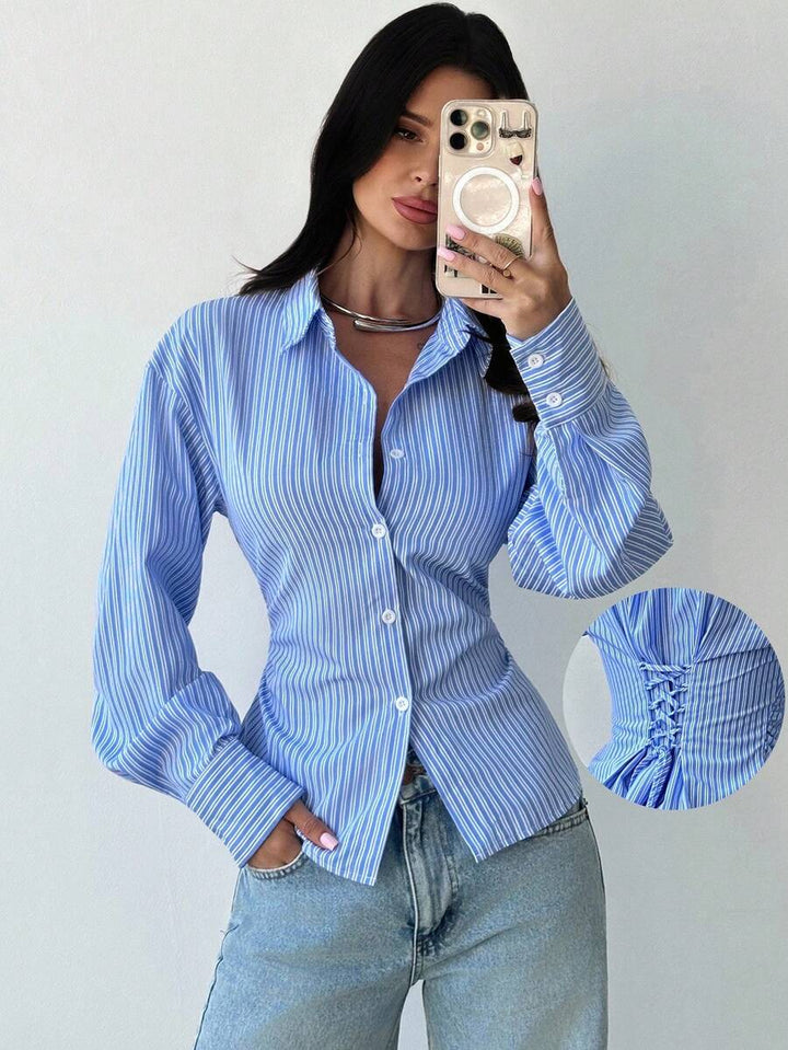 Emma™ Women's Long-Sleeve Striped Blouse with Tie Waist