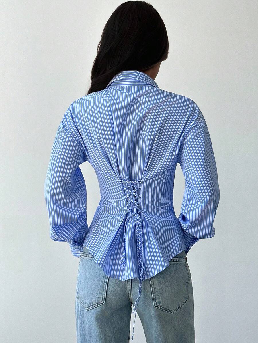 Emma™ Women's Long-Sleeve Striped Blouse with Tie Waist