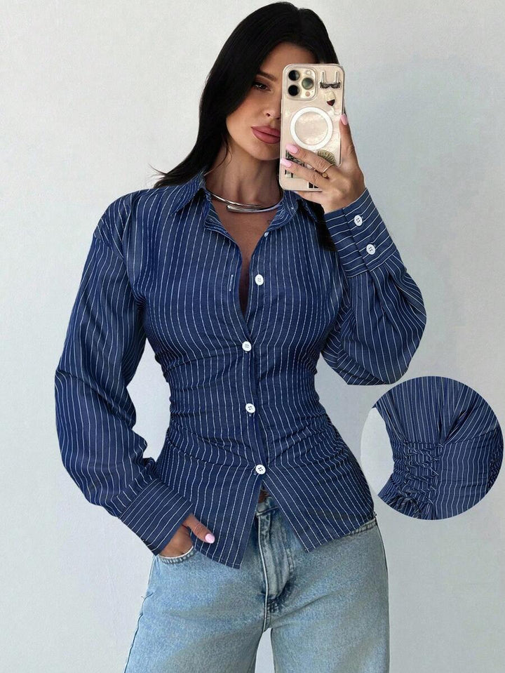 Emma™ Women's Long-Sleeve Striped Blouse with Tie Waist