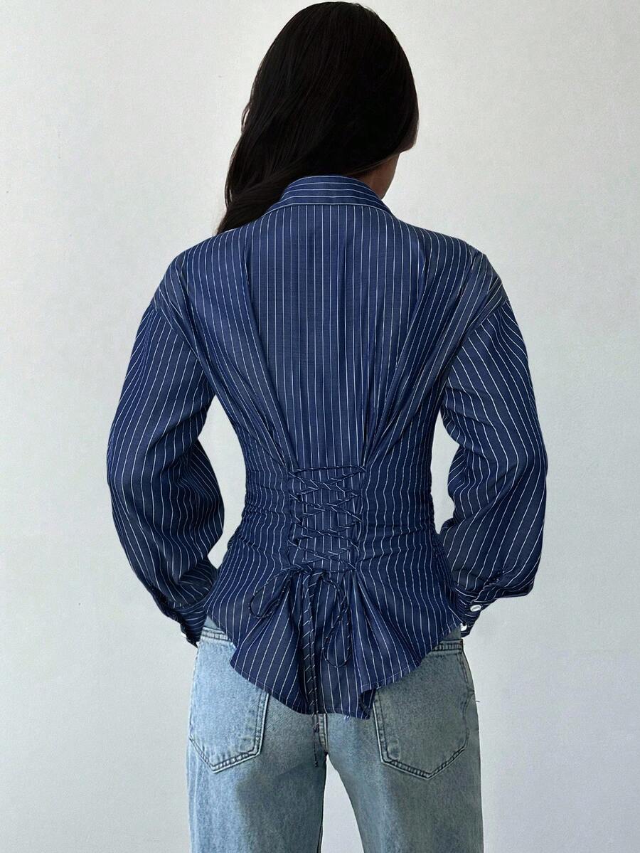 Emma™ Women's Long-Sleeve Striped Blouse with Tie Waist