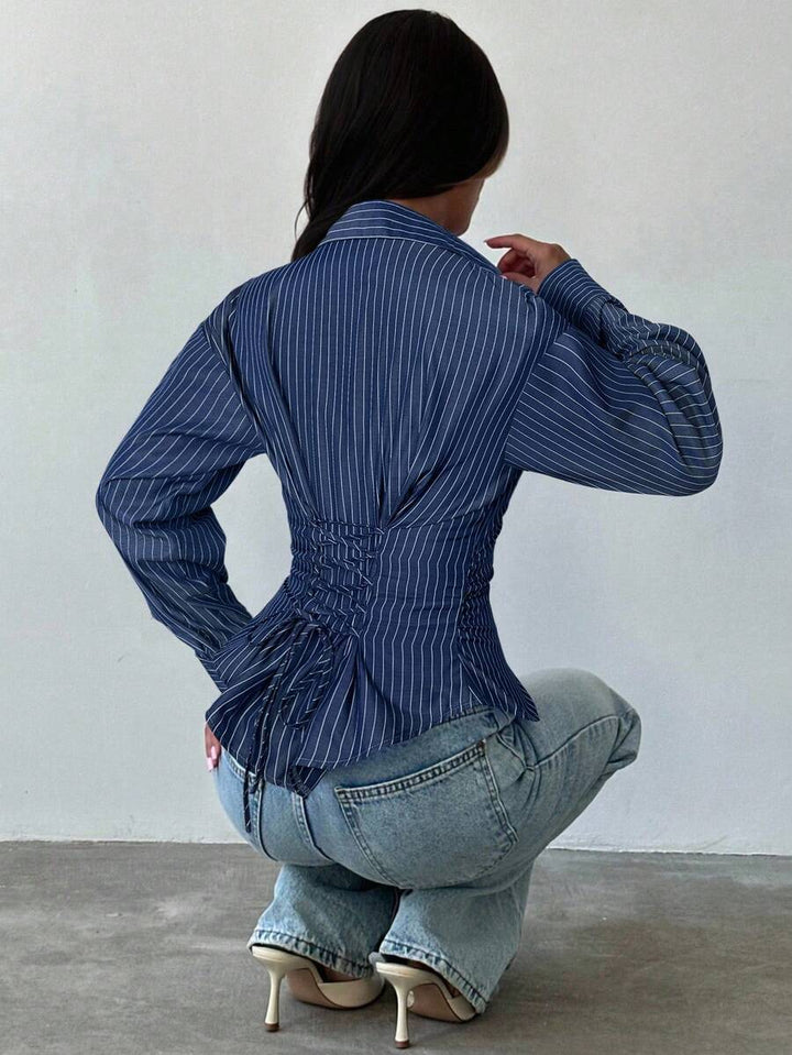 Emma™ Women's Long-Sleeve Striped Blouse with Tie Waist