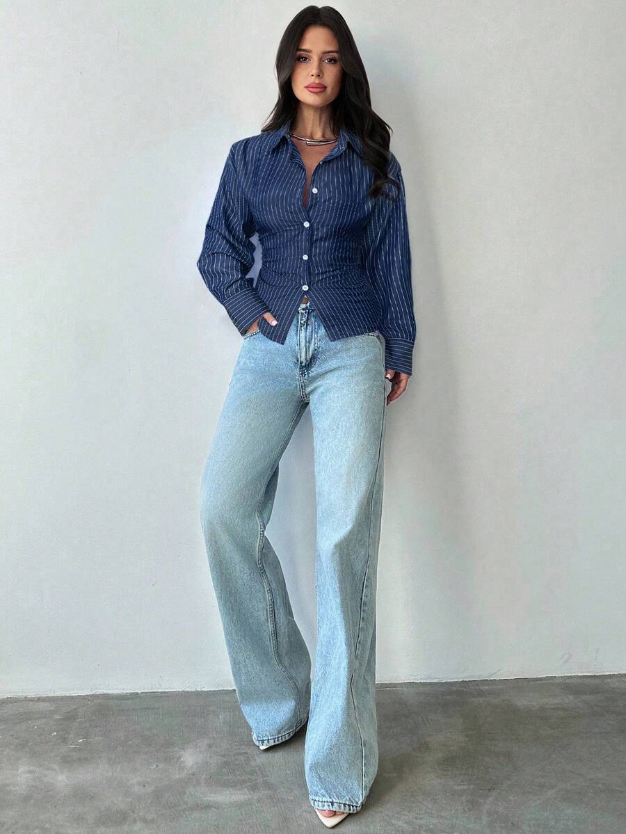 Emma™ Women's Long-Sleeve Striped Blouse with Tie Waist