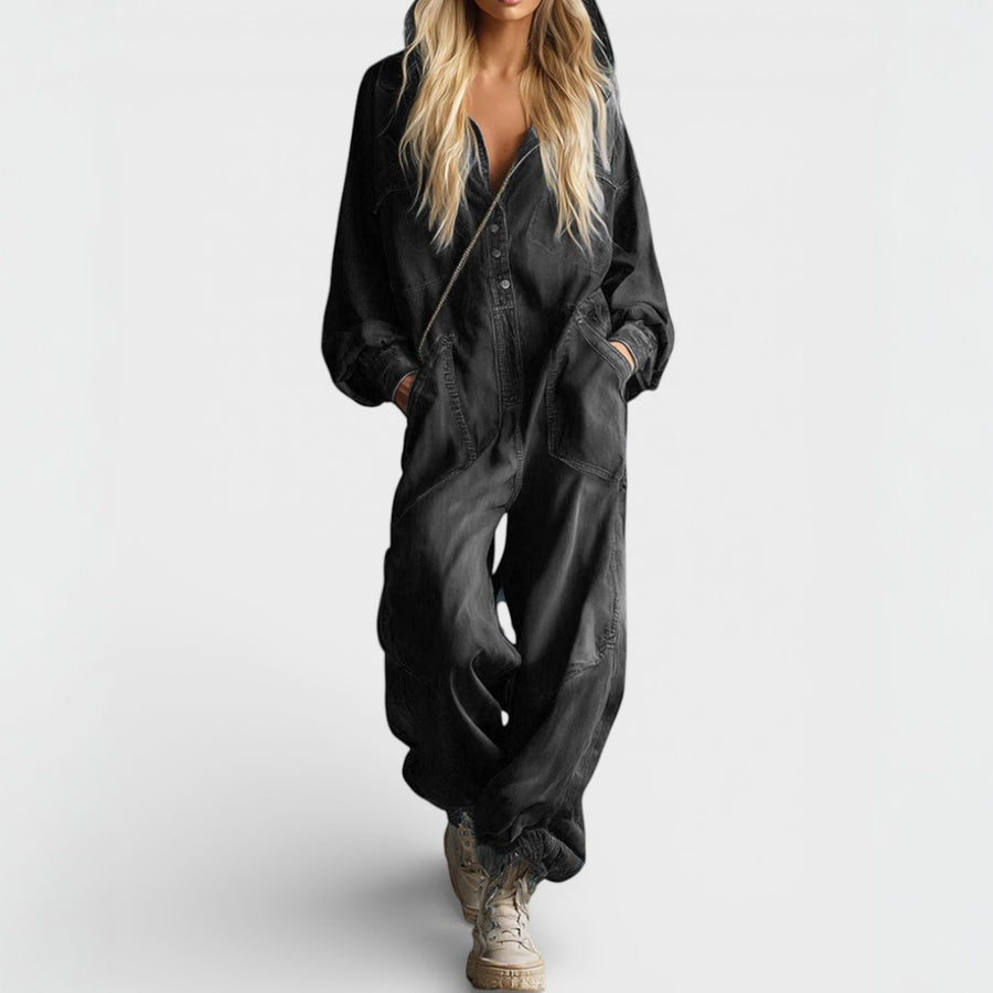 Retro Long-Sleeved Jumpsuit With Hood