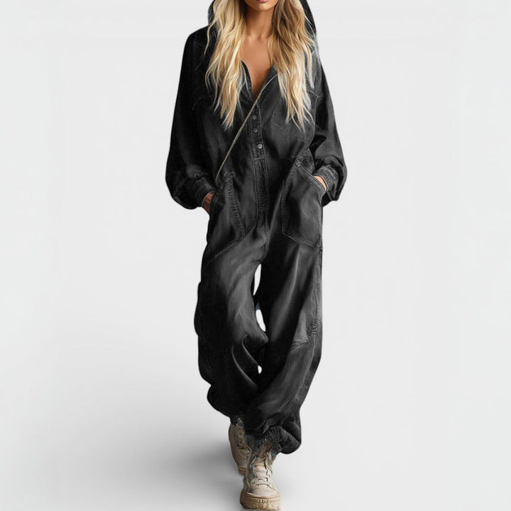 Retro Long-Sleeved Jumpsuit With Hood