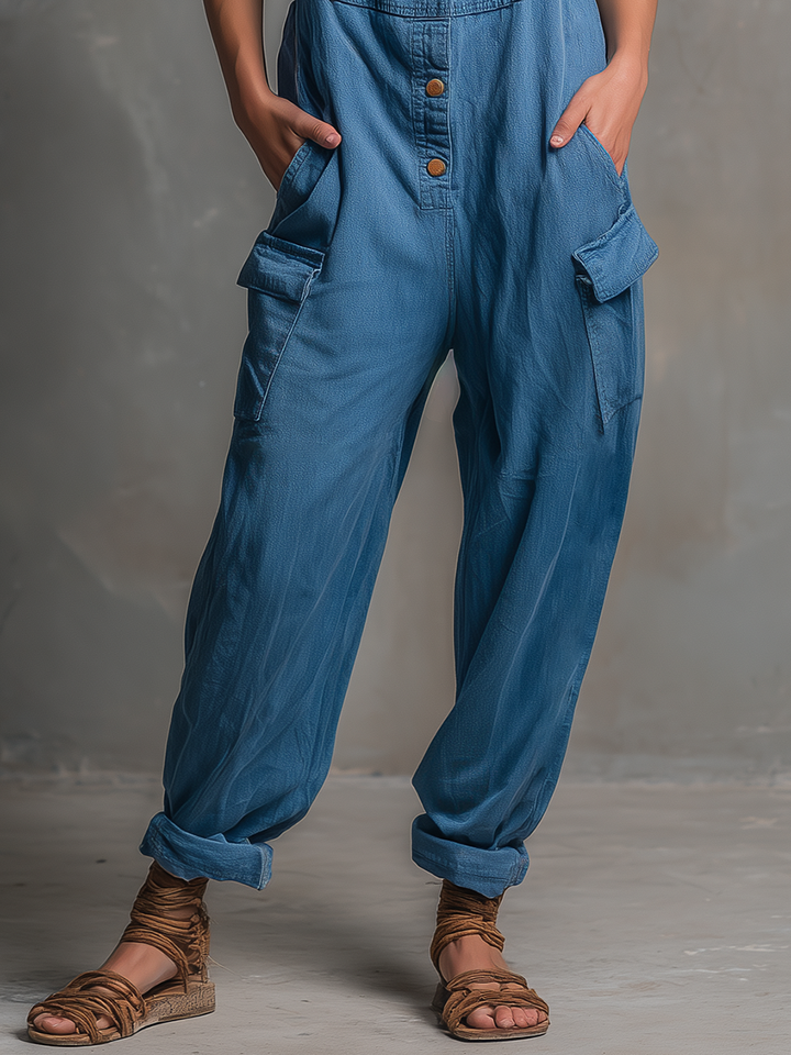Casual Retro Multi-pocket Denim Overalls