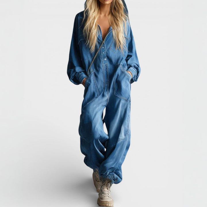 Retro Long-Sleeved Jumpsuit With Hood