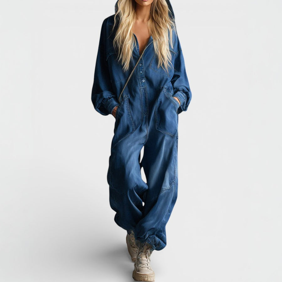Retro Long-Sleeved Jumpsuit With Hood