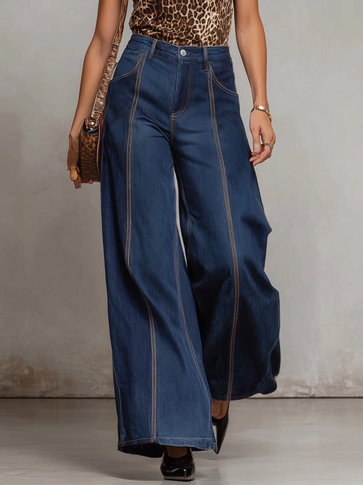Contrast-stitched Loose Wide-leg Denim Jeans