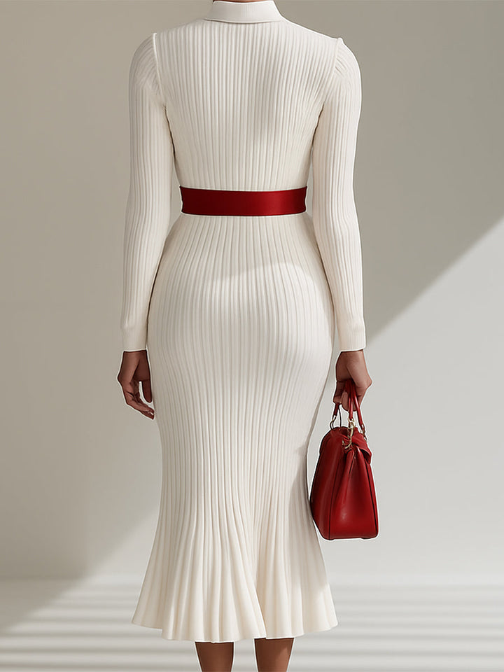 【24-hour shipping out】White Wool Lapel Button Design Maxi Dress