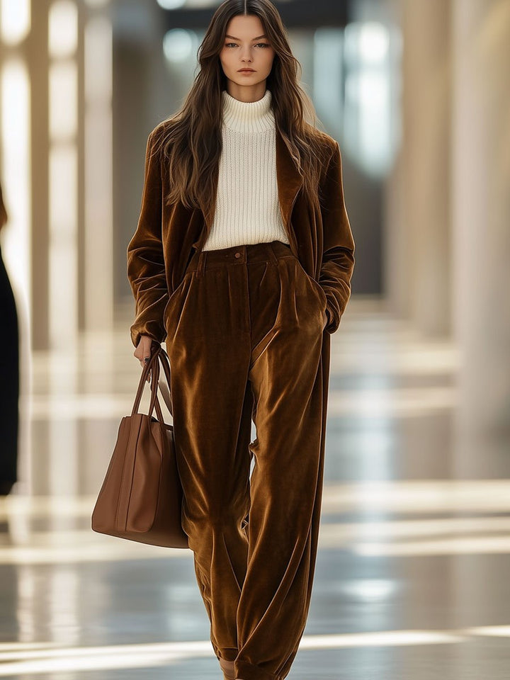 【24-hour shipping out】Casual Loose Vintage Pocket Velvet Suit Pants