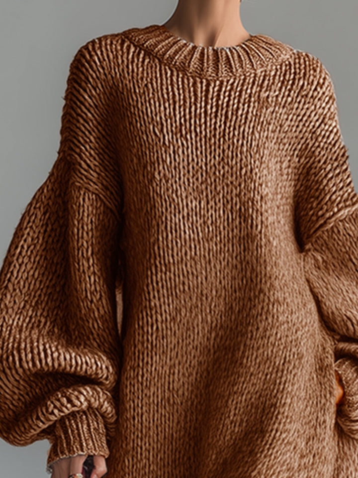 Elegant Urban Silhouette Round Neck Heathered Khaki Knitted Maxi Dress