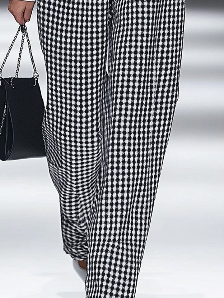 【24-hour shipping out】Fashion Retro Houndstooth Pocket Straight Pants